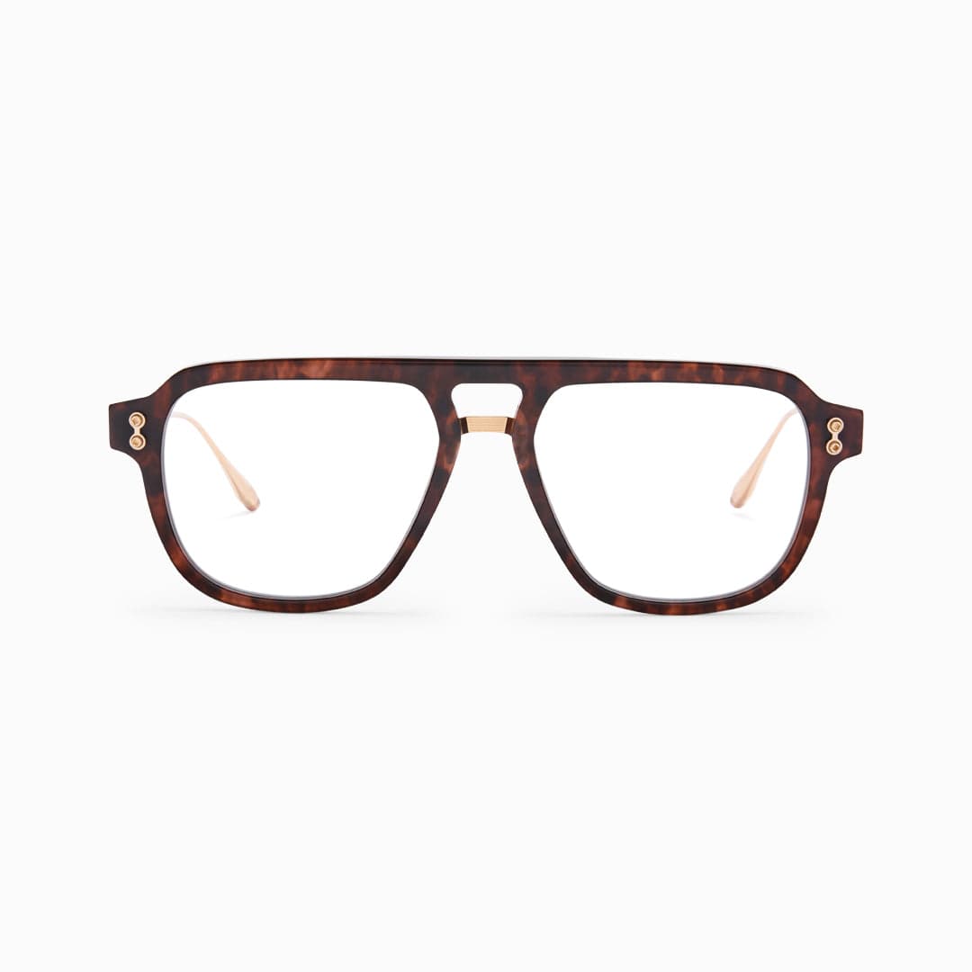 Akoni Argo eyeglasses in havana acetate with titanium core showcasing quiet-luxury optical craftsmanship