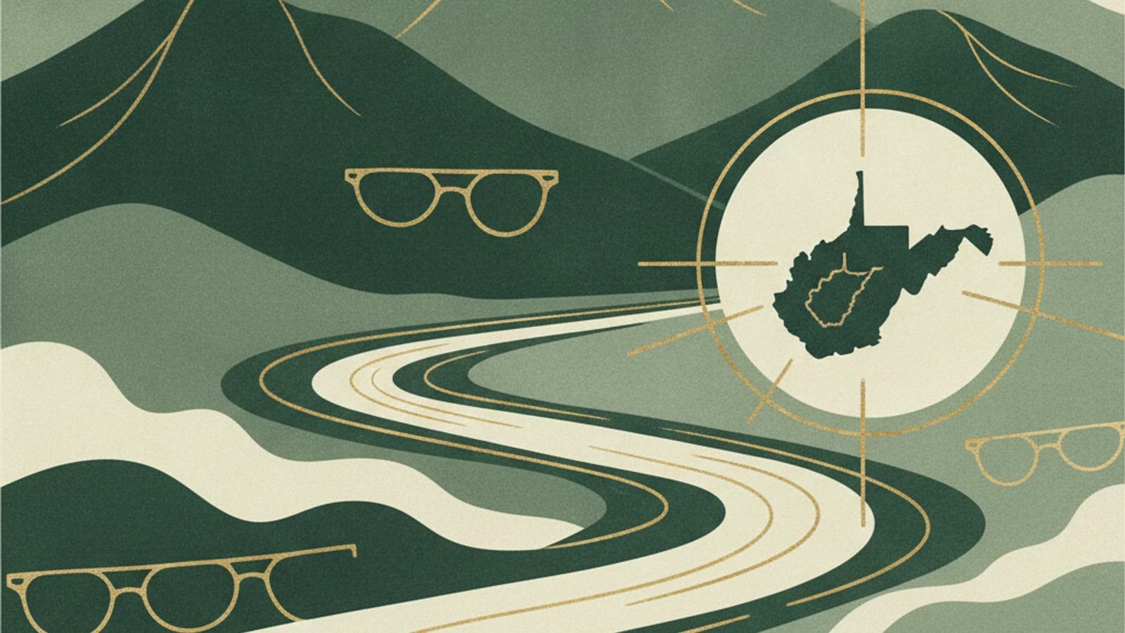 Abstract editorial illustration of West Virginia eyewear boutique