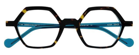 Tortoise and cool blue acetate eyeglasses showing the best tortoise acetate frame palette for cool-tone skin