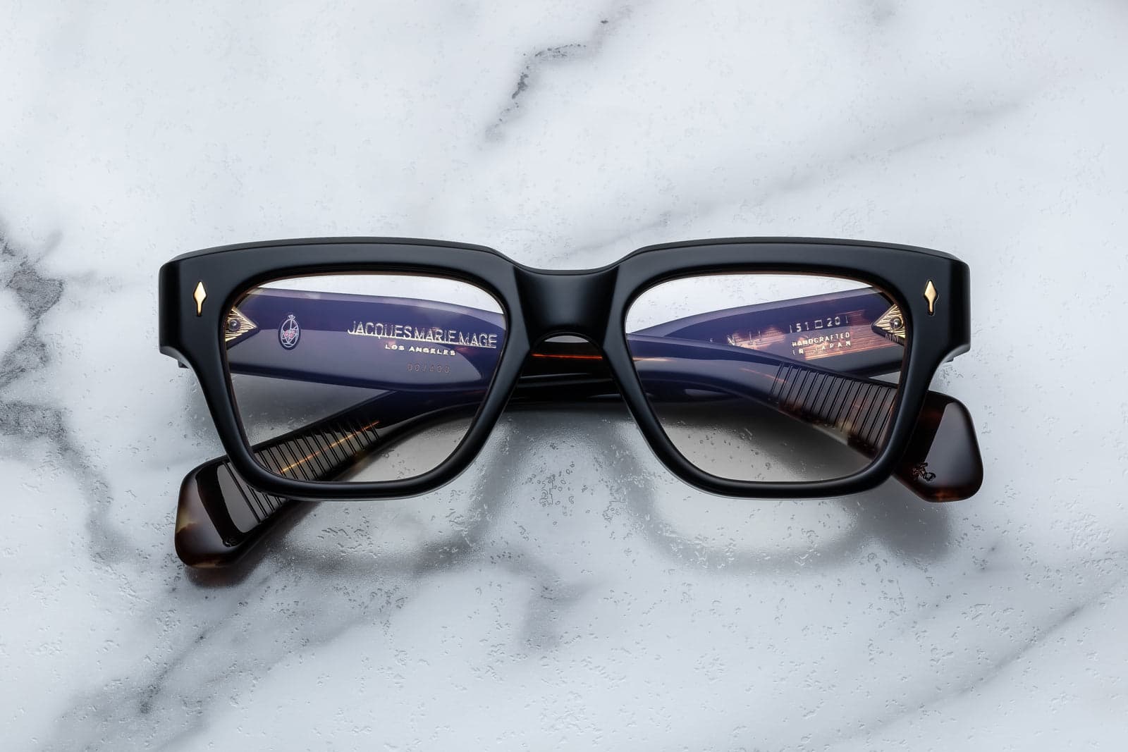 Jacques Marie Mage Fellini Rx eyeglasses in noir acetate showing the brand's small-batch cinematic Los Angeles design