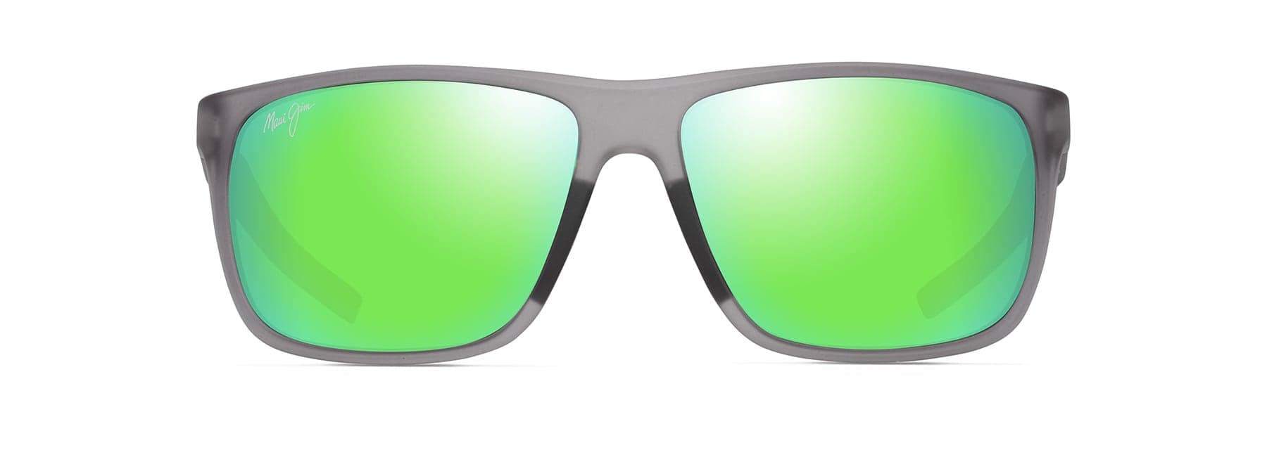 Maui Jim Lehopulu sunglasses with green mirror lens showing how mirror coating flash color flatters different complexions