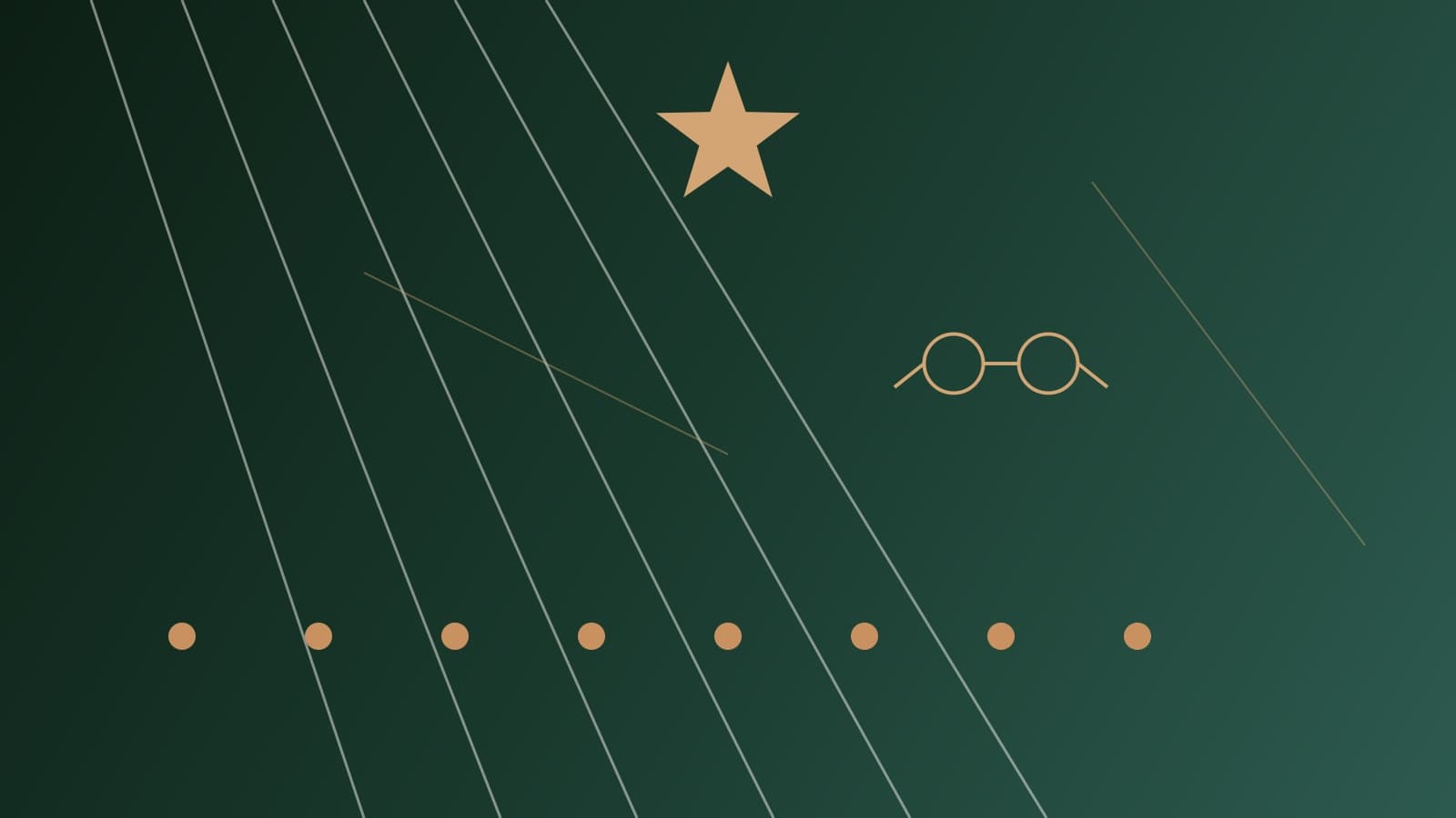 Abstract Texas star and runway-inspired illustration with eyewear silhouette, dark green and gold palette
